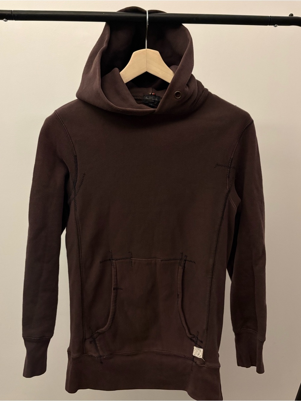 Paul Smith Jeans Dark Brown Hooded Pullover Sweatshirt Thick Fleece Small